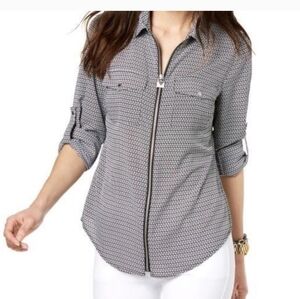 Michael Kors black&white zipper blouse Size L
